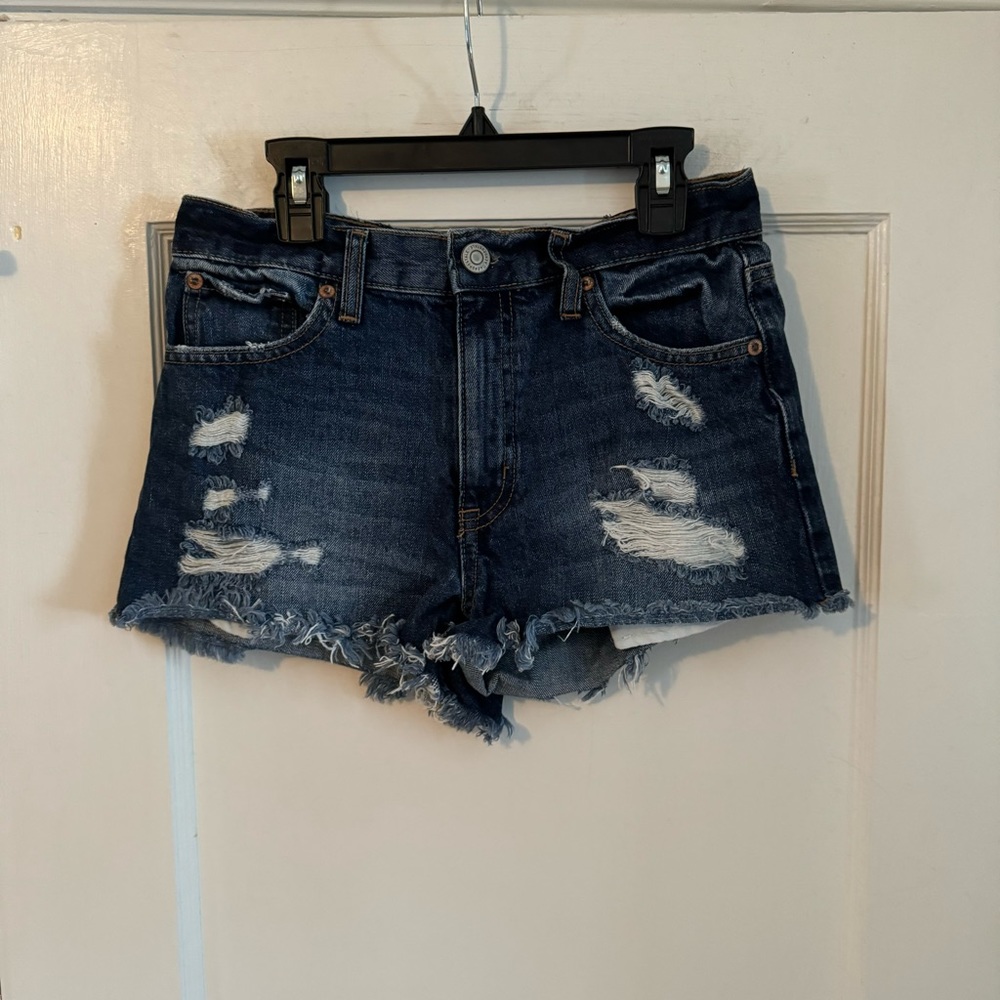 Women Aeropostale Distressed Medium Wash Denim Cheeky Short Jean shorts Size 2